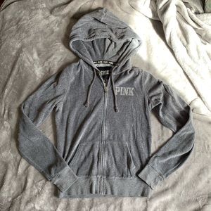 PINK grey velour zip up hoodie